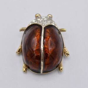 Donald Stannard Vintage Scarab Beetle Pin Brooch Amber Enamel Signed 80s Bin5A